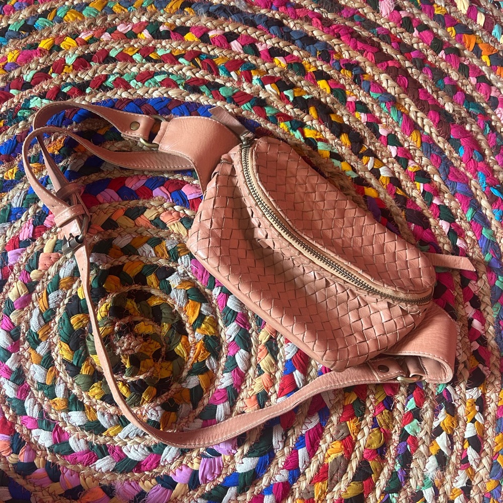 Woven Leather Satchel in Tan